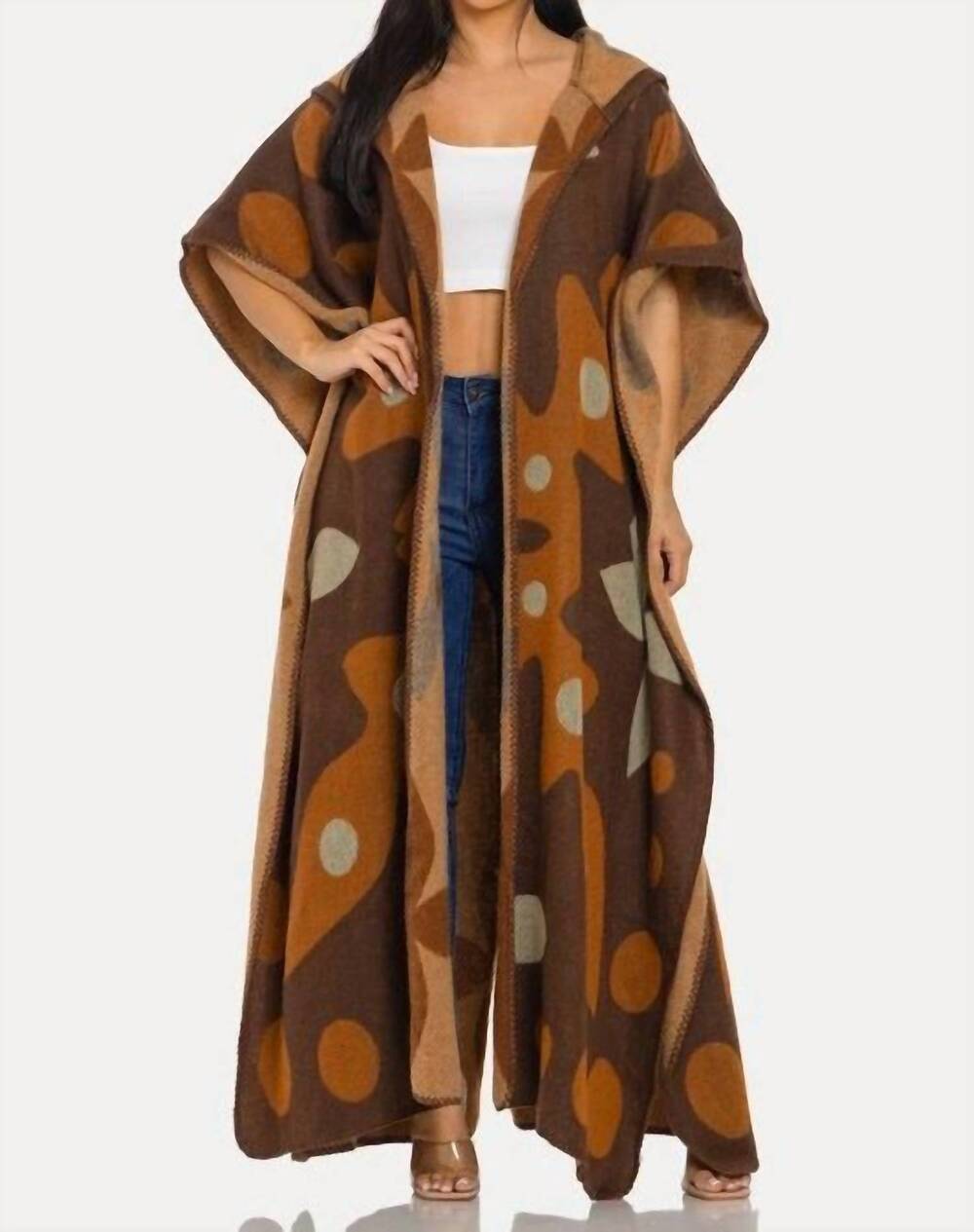 NEW JULIA BY LOVEJ open front hooded cardigan in mocha multi